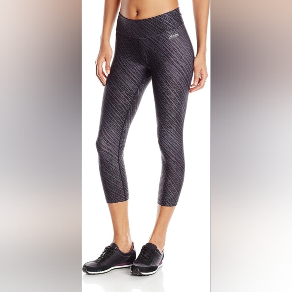 Calvin Klein Performance Quick Dry Striped Gray & Black Capri Leggings